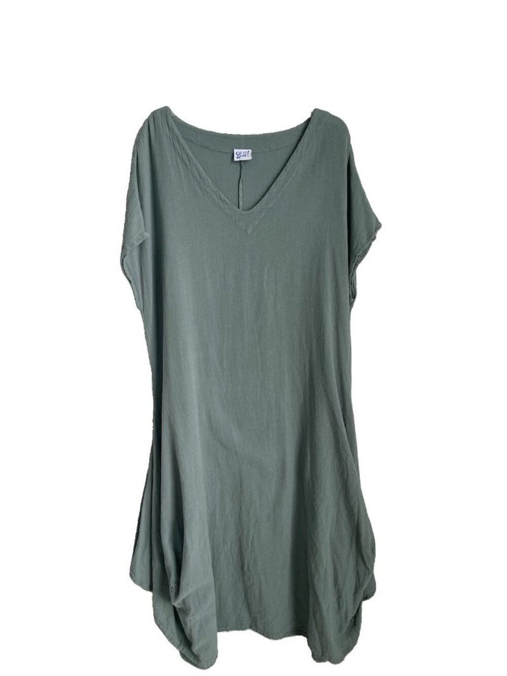 Oh My Gauze Green Short Sleeve V Neck Cotton Maxi Dress Lagenlook Artsy